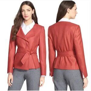 SANTORELLI Lola Salmon Belted Textured Virgin Wool Jacket